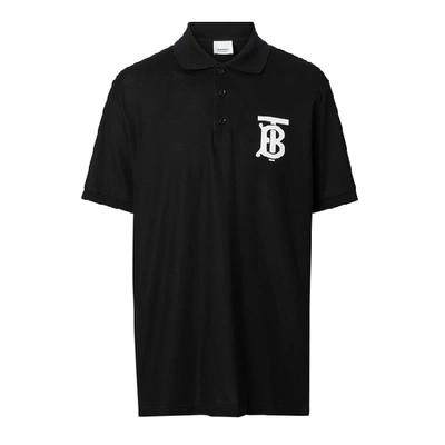 Shop Burberry Black Logo Piqué Cotton Polo Shirt