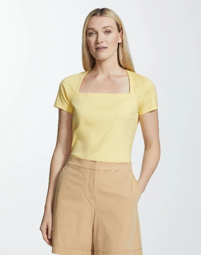 Shop Lafayette 148 Plus-size Swiss Cotton Rib Corinne Top In Yellow