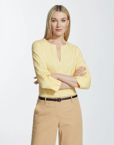 Shop Lafayette 148 Plus-size Italian Stretch Cotton Whalen Blouse In Yellow
