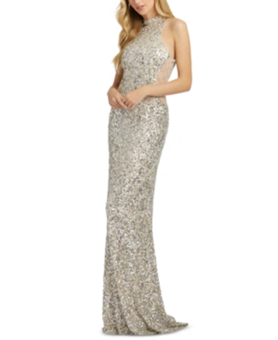Shop Mac Duggal Scalloped-sequinned Gown In Silver