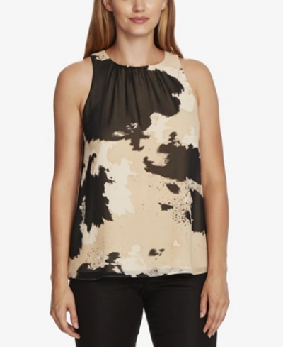 Shop Vince Camuto Abstract Chiffon Blouse In Light Stone