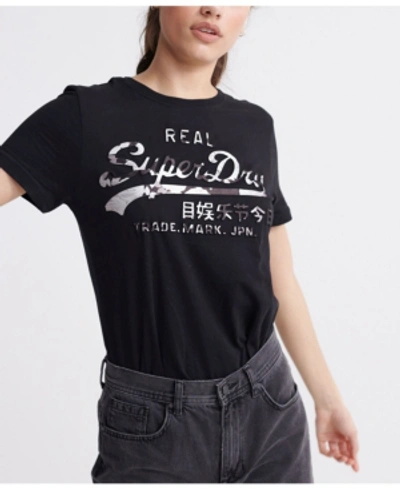 Shop Superdry Vintage Inspired Logo Rose T-shirt In Black