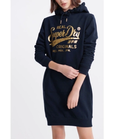 Shop Superdry Core Graphic Sweatshirt Dress In Navy
