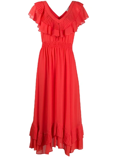 Shop Liu •jo Ruffle Trim Dress In Red