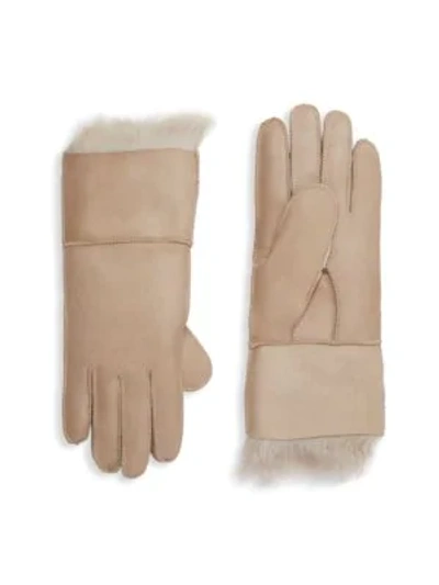 Shop Surell Toscana Fur-trim Gloves In Light Beige