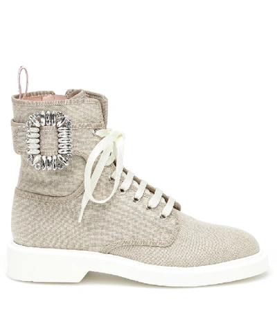 Shop Roger Vivier Viv' Ranger Embellished Ankle Boots In Beige