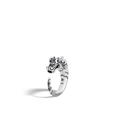 John Hardy Brushed Sterling Silver Naga Ring With Black Sapphire, Black Spinel And Blue Sapphire Eyes In Treated Black Sapphire