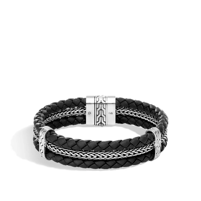 Shop John Hardy Leather Hybrid Triple Row Bracelet In Silver