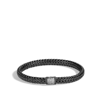 Shop John Hardy Classic Chain 6.5mm Bracelet, Blackened Silver In White Diamond