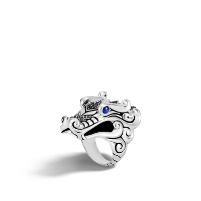 John Hardy Sterling Silver Naga Ring With Black Sapphire, Black Spinel And Blue Sapphire Eyes In Black Spinel