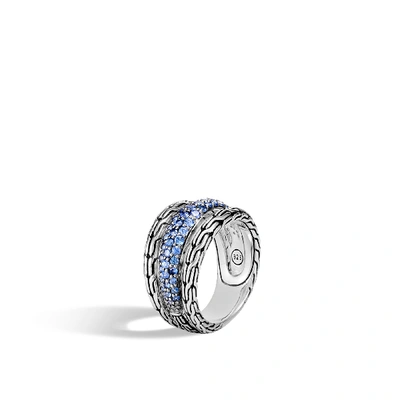 John Hardy Carved Multiband Ring In Blue Sapphire
