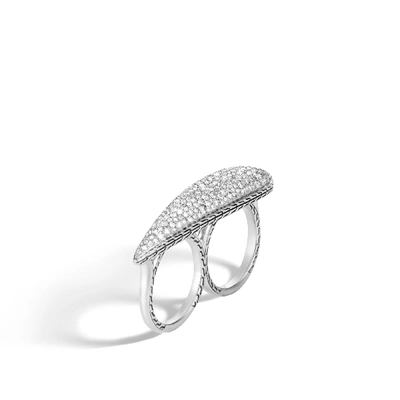 John Hardy 'classic Chain' Diamond Silver Two Finger Ring In Silver