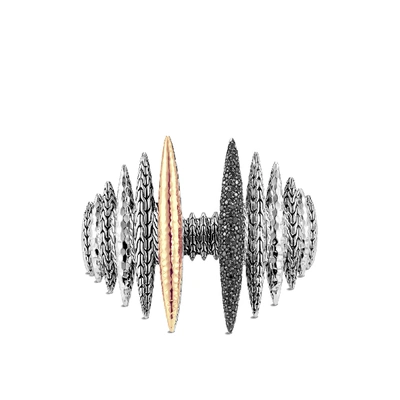 John Hardy Classic Chain Spear Black Sapphire & Black Spinel Cuff In Sterling Silver & 18k Yellow Gold - 100% E In Black Spinel
