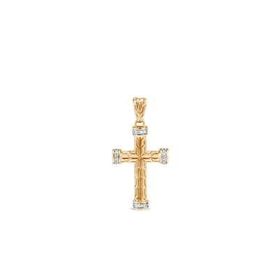 John Hardy 18kt Yellow Gold Classic Chain Diamond Pavé Cross Pendant In Gold