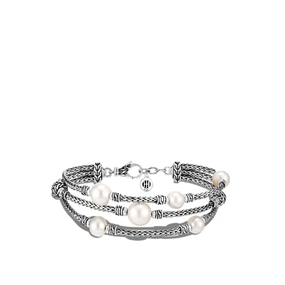John Hardy Sterling Silver Classic Chain Cultured Freshwater Pearl Triple-row Bracelet