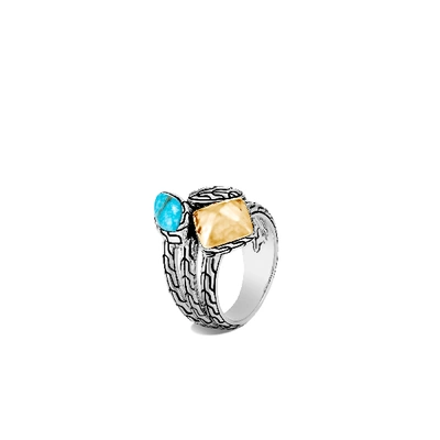 John Hardy 18k Yellow Gold & Sterling Silver Classic Chain Turquoise Hammered Cluster Ring In Turquoise