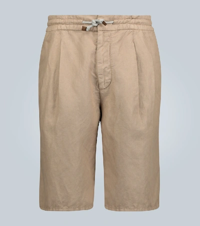 Shop Brunello Cucinelli Linen And Cotton Blend Shorts In Brown