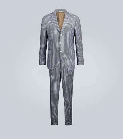 Shop Brunello Cucinelli Striped Linen Suit In Blue