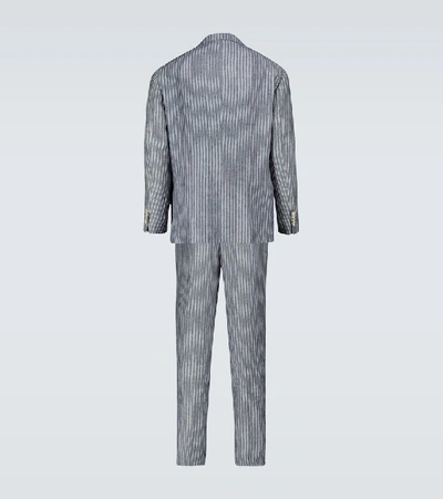 Shop Brunello Cucinelli Striped Linen Suit In Blue
