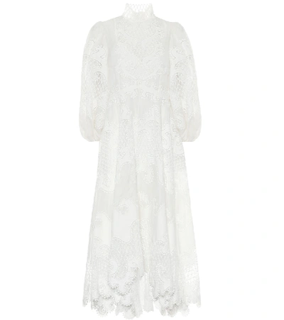 Shop Zimmermann Brightside Embroidered Linen And Silk Dress In White