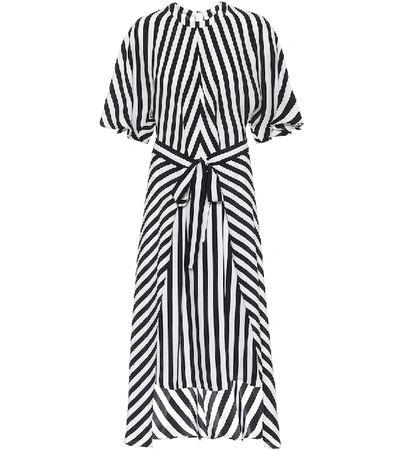 Shop Stella Mccartney Striped Silk Asymmetric Midi Dress In Black