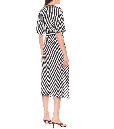Shop Stella Mccartney Striped Silk Asymmetric Midi Dress In Black