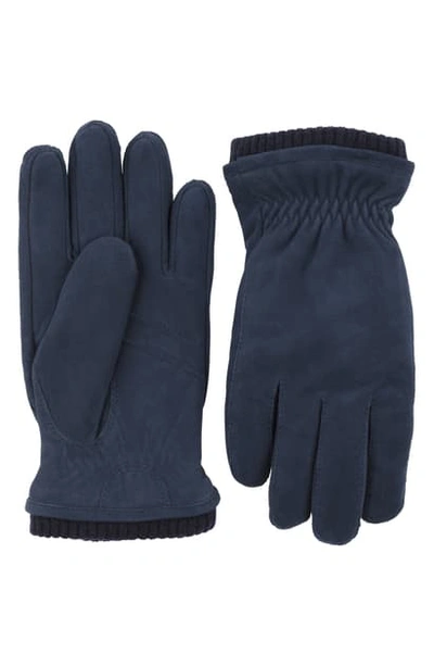 Shop Hestra Nathan Suede Gloves In Navy