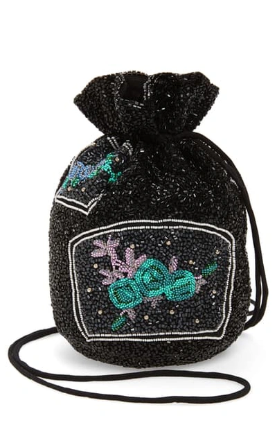 Shop Ganni Beaded Drawstring Bag In Black