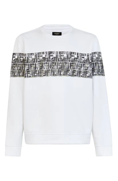 Shop Fendi Camouflage Ff Stripe Crewneck Sweatshirt In White