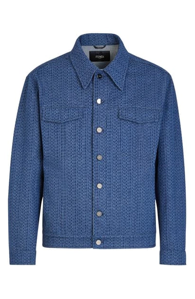 Shop Fendi Laser Wash Denim Jacket In Dark Blue