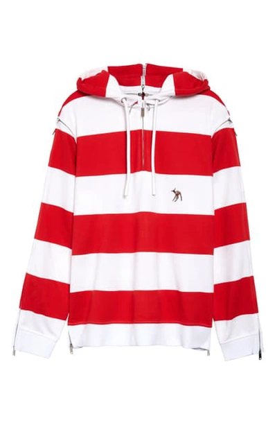 Shop Burberry Stripe Zip Apart Cotton Hoodie In Red Pattern