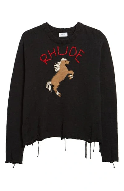 Shop Rhude Bucking Horse Distressed Sweater In Black