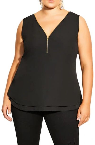Shop City Chic Sexy Zip Sleeveless Top In Black