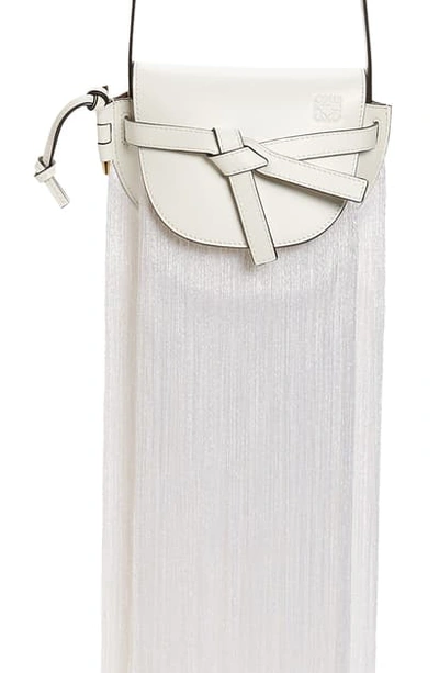 Shop Loewe Mini Gate Fringe Leather Crossbody Bag In White