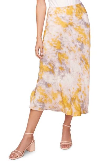 Shop Astr Nava Midi Skirt In Lemon-pink Tie Dye