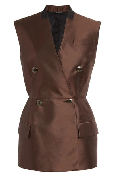 Shop Givenchy Peplum Double Breasted Wool & Silk Vest In Chocolate