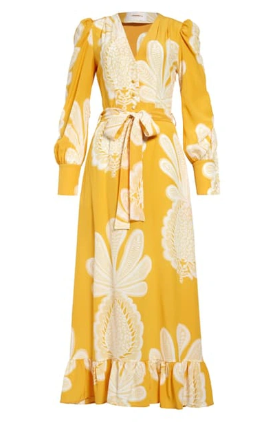 Shop La Doublej Super Smokin' Hot Long Sleeve Silk Dress In Big Pineapple