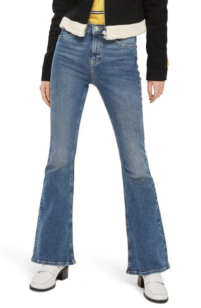 Shop Topshop Jamie High Waist Flare Leg Jeans In Mid Denim