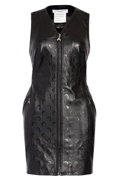 Shop Marine Serre Crescent Embossed Deadstock Leather Minidress In Black