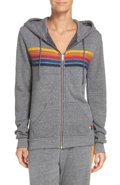 Shop Aviator Nation 5-stripe Zip Hoodie In Heather Grey