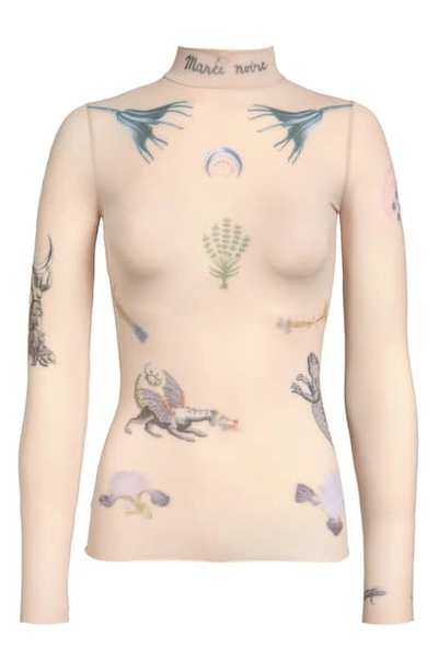 Shop Marine Serre Tattoo Print Mock Neck Top In Tan