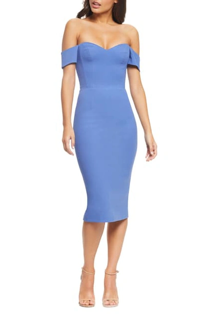 Shop Dress The Population Bailey Off The Shoulder Body-con Dress In Blue Jay