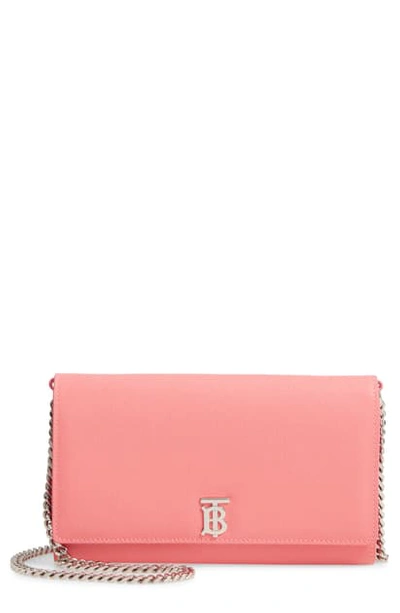 Shop Burberry Hannah Leather Wallet On A Chain In Candy Floss/ Palladio