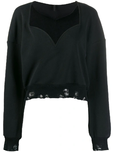 Shop Ben Taverniti Unravel Project Ripped Sweetheart-neck Sweatshirt In Black