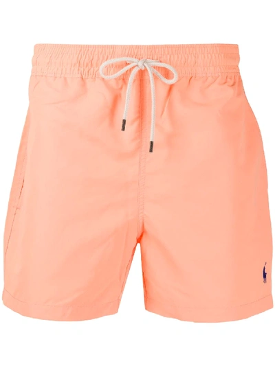 Shop Polo Ralph Lauren Embroidered Logo Swim Shorts In Orange