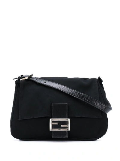 Pre-owned Fendi Ff Plaque Shoulder Bag In Black