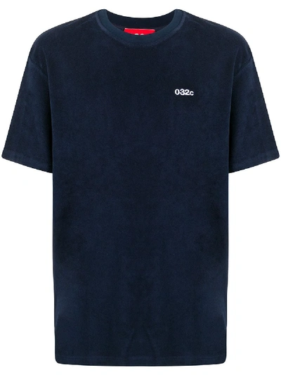 Shop 032c Logo-embroidered Velour T-shirt In Blue