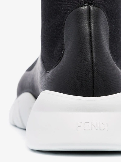 Shop Fendi Logo Hi-top Stretch Sock Sneakers In Black
