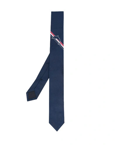 Shop Thom Browne Navy Dolphin Tie