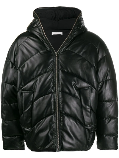 Shop Random Identities Faux-leather Puffer Jacket In Black